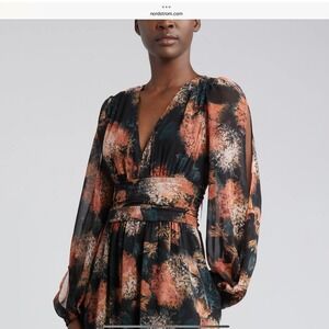 NEW Chelsea 28 Split Sleeve Tiered Black Red Floral Tiered Maxi Dress Size Small